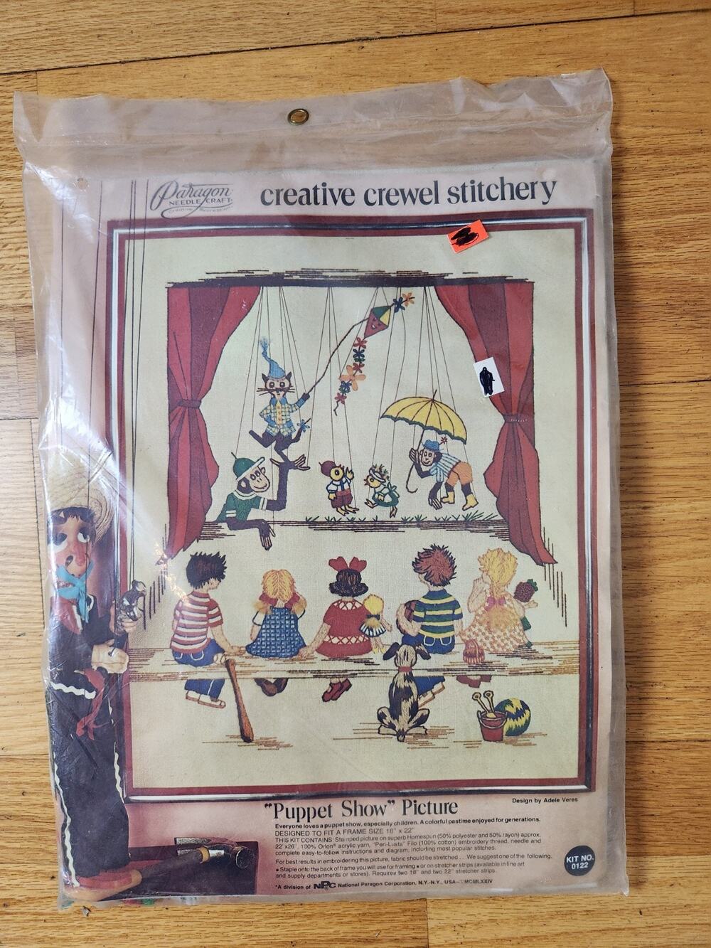 New PARAGON Crewel Kit Puppet Show Creative Vtg 0122 by Adele Veres Needlecraft